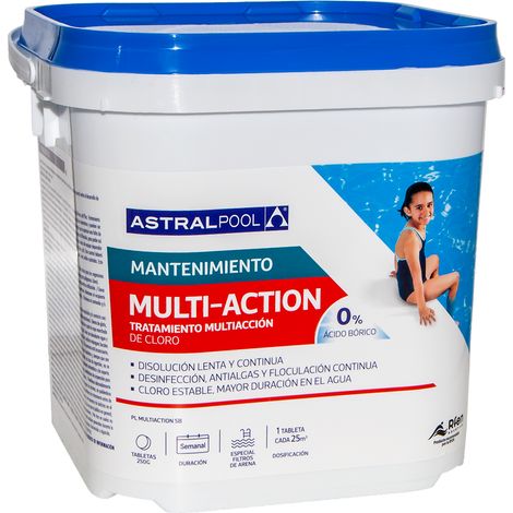 Astralpool – Chlore en galets multifonctions 250 grs – Désinfectant, anti-algues, floculant – Dissolution lente pour entretien piscine – Seau 5 kgs