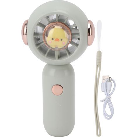 Ventilateur portable à main rechargeable par USB, motif animal, silencieux et réglable, vert, idéal pour les voyages et les activités de plein air. (1/5)