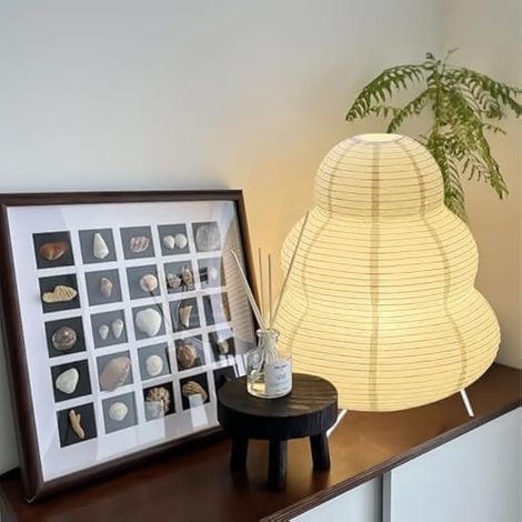 Abat-jour en papier de riz, lampe de table en papier blanc, lampe de chevet, lampe à poser, lampe de table avec douille E14, interrupteur et ampoule, abat-jour de rechange pour lampe suspendue, cable (1/3)