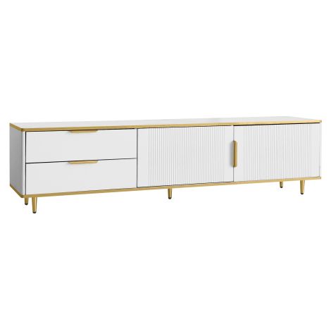 Meuble TV fini marbré poignées pieds dorés design décoratif (1/5)