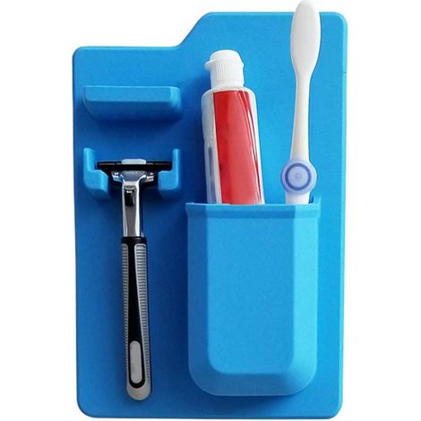 Lot accessoires de toilette en silicone étanche, porte-brosse à dents adhésif mural, étagère de salle de bain sans perçage