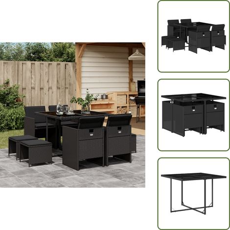 Cuscini per sedie - vidaXL Set da Pranzo da Giardino 9 pz con Cuscini Nero in Polyrattan - Cuscini per sgabelli