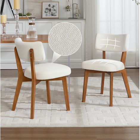 Juego de 2 sillas de comedor 54.5x47x77 cm beige madera maciza y tela con asiento acolchado (1/4)