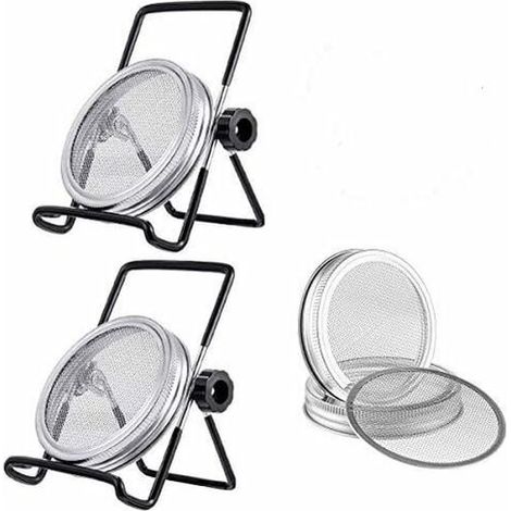 Kit de 6Pcs Couvercles Germination avec 4Pcs Couvercle à Germer Écran en Acier Inoxydable et 2Pcs Supports de Germination pour Graines à Germoir (Noir) (1/5)