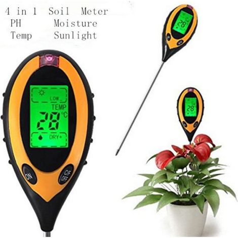 Testeur de sol 4-en-1 : pH, humidité, lumière et température pour jardinage et agriculture
