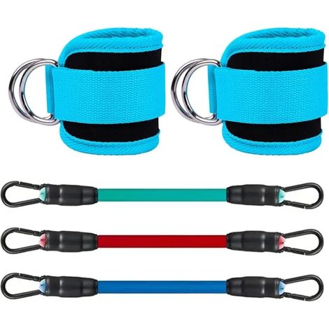 (Bleu, ensemble de 5 pièces) Sangles de résistance, bandes de résistance, équipement de musculation des jambes, sangles, boucles de cheville (1/5)