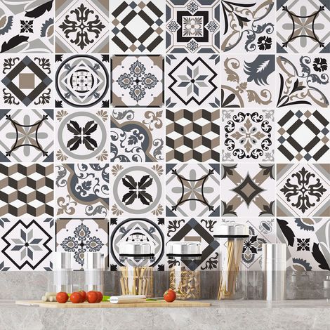 Stickers carrelage - Motif carreaux de ciment - 36 Stickers 20x20 cm - Adhésif MAT (1/3)