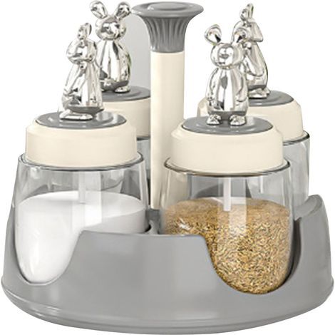 Porte-épices rotatif, salière avec couvercle, flacon en verre pour épices, idéal pour la cuisine, le restaurant et la maison (gris). (1/5)