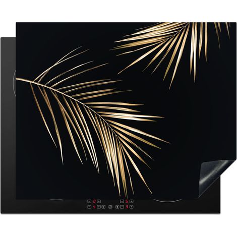 Induction Hob Protector Leaves - Plants - Gold - Black - Luxury 65x52 cm