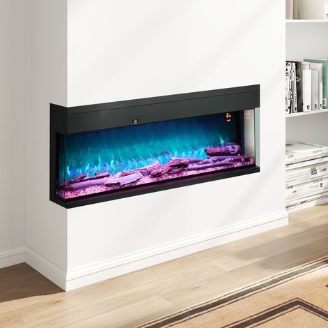 40㎡ - Cheminée électrique intégrée à flamme 3D, murale silencieuse 1800W, minuterie, télécommande, arrêt automatique et thermostat (1/4)