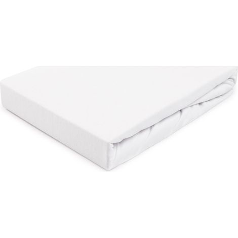 Sábana bajera ajustable de 140x200 cm, tejido elástico jersey 100% algodón, color blanco. (1/5)