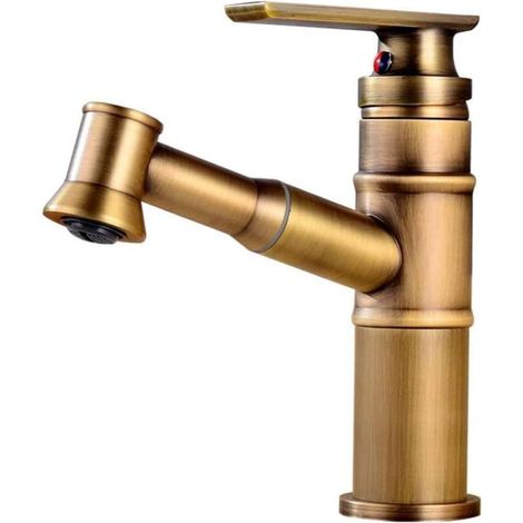 faucet, vintage bathroom faucet pull out, single handle with pull out shower bar, mixer tap, basin faucet, sink faucet, high spout, brass MUMU (1/4)