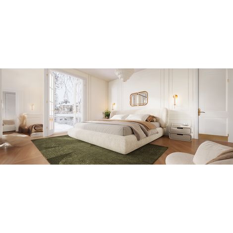 Cama tapizada doble (233x205x81 cm), con somier, cabecero acolchado, espuma de alta densidad, chenilla, beige (1/5)