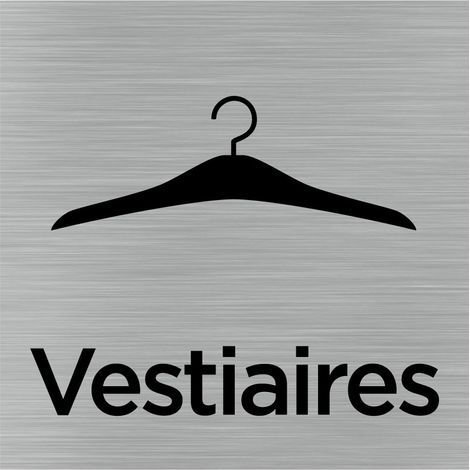 Pictogramme Vestiaires (Q1059). Signalisation Porte 150 x 150 mm. Autocollant souple ou plaque alu brossé 2 mm ep. - Adhésif aspect aluminium brossé (1/5)