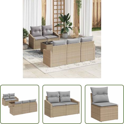 Poly-Rattan - Sofa Set mit Kissen 6 pcs Beige und Grau Poly-Rattan (1/5)