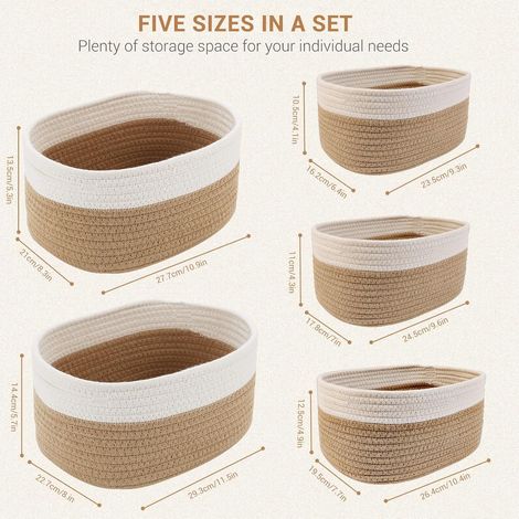 Ensemble de 5 paniers de rangement en coton tissé, boîte de rangement pour salle de bain, cuisine, table à langer, boîte de rangement décorative pour bébés et enfants (1/4)