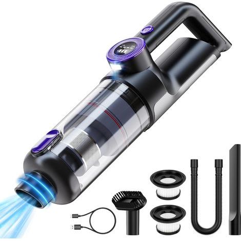 Aspirateur Main Sans Fil 14000Pa Puissant, Aspirateur Voiture Mini Portable, pour Poils d'Animaux, Maison et Auto, 3 Batteries 2000mAh (1/5)