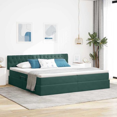 Aufbewahrungsbett mit Matratze Dunkelgrün 200 x 200 cm Samt (1/5)