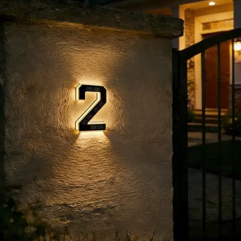 Numéros de maison solaires, panneau d'adresse LED étanche de 23 cm (9 pouces) pour usage extérieur (2 unités) (1/5)
