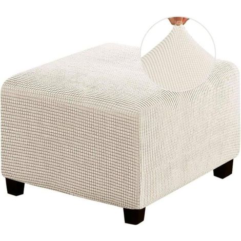 Housse de repose-pieds élastique, housse de repose-pieds carrée, adaptée au repose-pieds de salon (moyen, beige) (1/4)