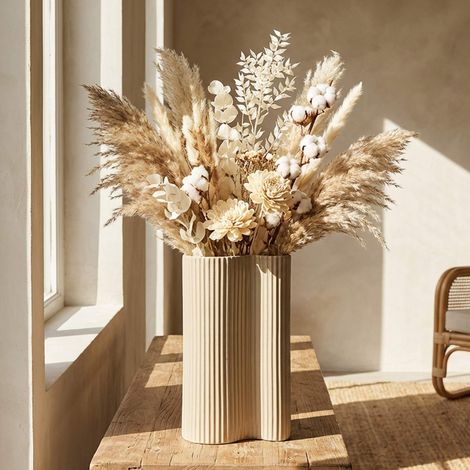 Vase, Surface Ondulée avec Finition Mate, Beige - Fase