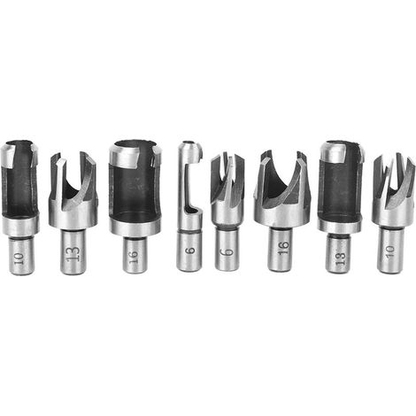 Juego de 8 fresas para tapones de madera, fresas HSS de 6 mm, 10 mm, 13 mm y 16 mm, fresas para chaflanar madera para taladros de banco y taladros eléctricos. (1/4)