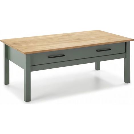 Table basse 2 tiroirs 100x55x40 cm vert et naturel - BLUZA (1/3)
