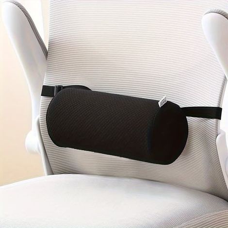 Coussin lombaire enroulable pour chaise de bureau, appui-tête de voiture, coussin de dossier cylindrique, épais (noir) (1/5)