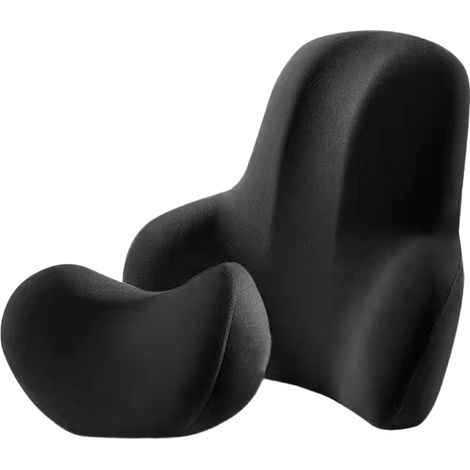 Coussin de soutien lombaire en mousse à mémoire de forme grise, housse polyester unie, plusieurs combinaisons avec dossier et petit oreiller (1/5)