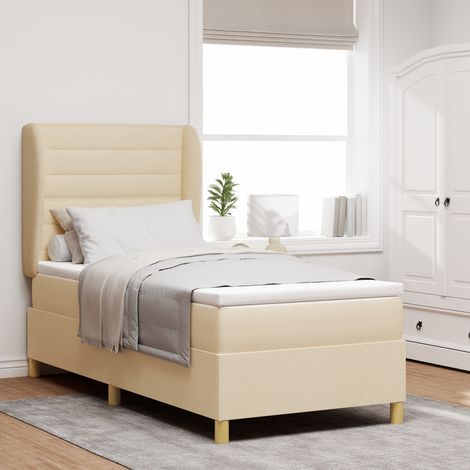 vidaXL Box Spring Bed with Mattress Cream 90x200 cm Fabric (1/5)