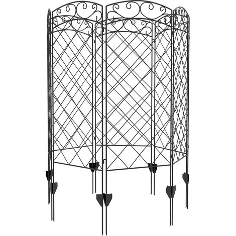 Set mit 7 dekorativen, schwarzen Metall-Gartenzaunpaneelen mit Mustern – 344 x 110 cm