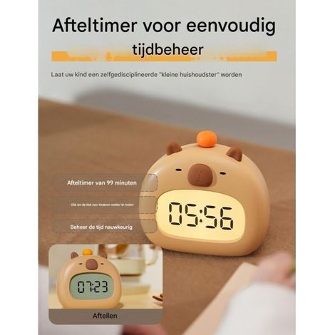 Réveil Numérique pour Enfant - Design Capybara - Jouet Éducatif Réveil - Entraîneur de Sommeil - Rechargeable USB-C - Veilleuse