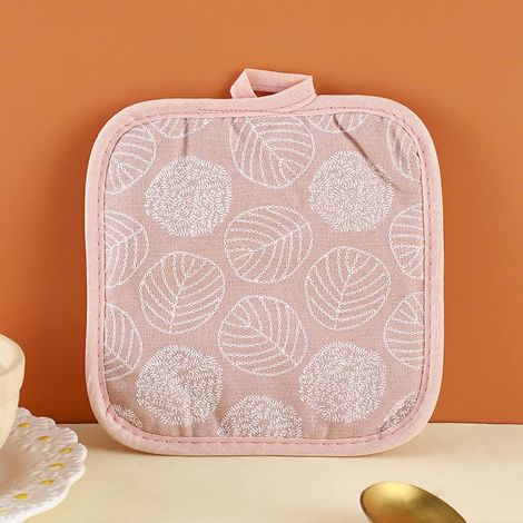 Lot de 4 sets de table carrés en coton - Résistants à la chaleur - Antidérapants - 17 x 17 cm - Feuilles roses (1/5)