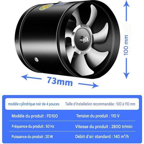 VURAHOME – Ventilateur d'extraction 100 mm (modèle XU), débit de 140 m³/h – Ventilateur industriel mural en métal pour conduits – Convient aux salles de bains, sous-sols, garages et tentes de culture