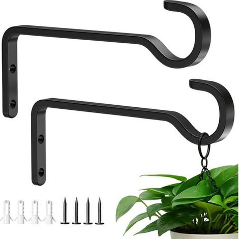 Lot de 2 Crochets muraux, Support plantes suspendues, Fer robuste, 14,5 cm, Intérieur Extérieur (1/5)