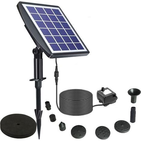 Fontaine solaire de jardin ABS 6V/2W - 8 buses + sac filtrant - Installation facile - Entretien minimal