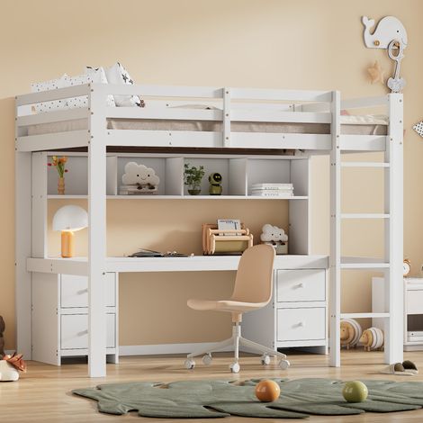 Letto con scrivania e cassetti 90x200 in pino DESVIAE (1/5)