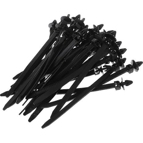 Lot de 30 attaches de câble noires en nylon pour voiture, fixation par pression, avec clip de retenue. (1/5)