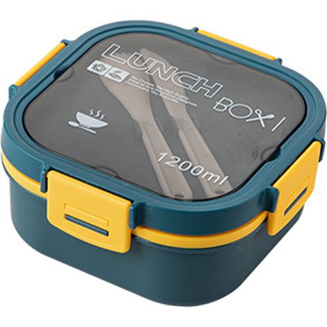 Boîte à salade en plastique à 2 compartiments, compatible micro-ondes, pour salade, fruits, repas légers et faciles à transporter, idéale pour les pique-niques et les employés de bureau (bleu, 1200 ml (1/5)