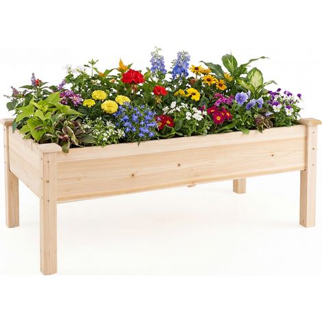 Bac potager surélevé en sapin naturel avec pieds et trous de drainage pour jardin, terrasse et balcon