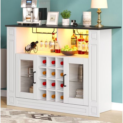Weinbar-Buffet 120 x 35 x 84 cm aus weißem MDF mit RGB-LED und Stauraum – MEUBLIV (1/5)