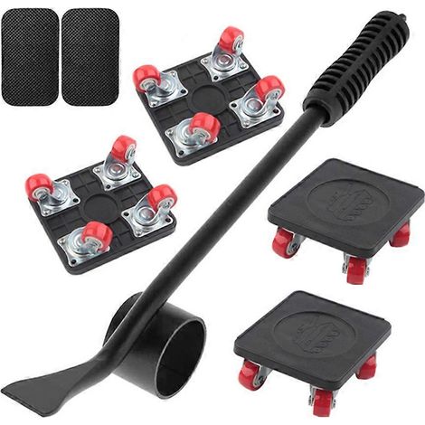Kit de déménagement 5 pièces pour charges lourdes : chariot élévateur à 4 roues avec barre de levage et dispositif de déplacement. (1/5)