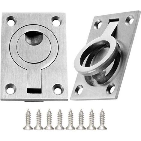 Confezione da 2 maniglie a scomparsa per portello in acciaio inox, maniglie per barche, anelli di sollevamento per mobili con viti (1/4)