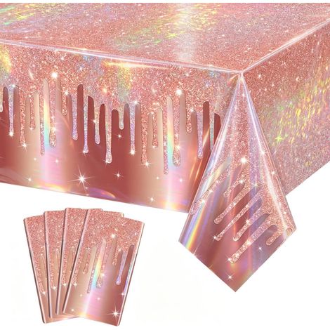 4er Set Roségold Tischdecken 130x220cm, Geburtstag & Party, wasserdicht