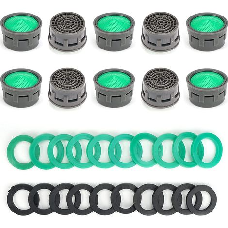 TONCHEAN Wasserhahn-Luftsprudler und Durchflussbegrenzer, 10-teiliges Set, wassersparender Luftsprudler mit 20 Dichtungen, 21 mm Außendurchmesser, Badezimmer-Wasserhahn-Luftsprudler (1/5)