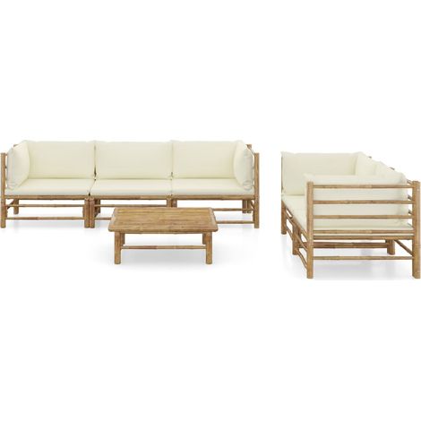 Maison Exclusive - Set Salotto da Giardino 6pz con Cuscini Bianco Crema in Bambù