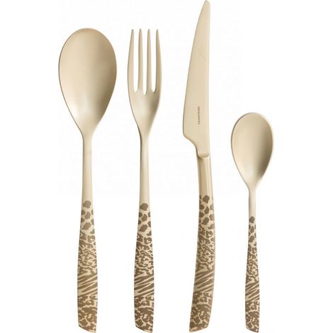 Set posate 24 pezzi in scatola Gallery Riviera Animalier Champagne Champagne PVD Sabbiato Bugatti