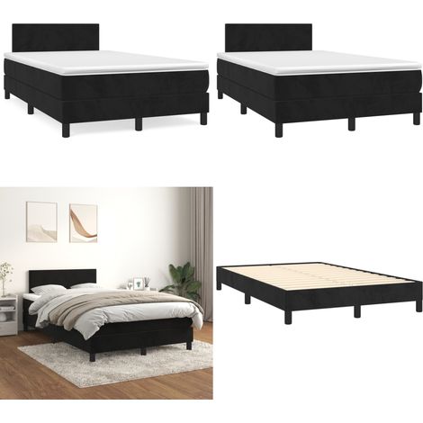 Sommier à lattes de lit avec matelas noir 120x190 cm velours - Lit Tapissier - Lit Velours - Lit Double - Literie - Chambre À Coucher - Home & Living