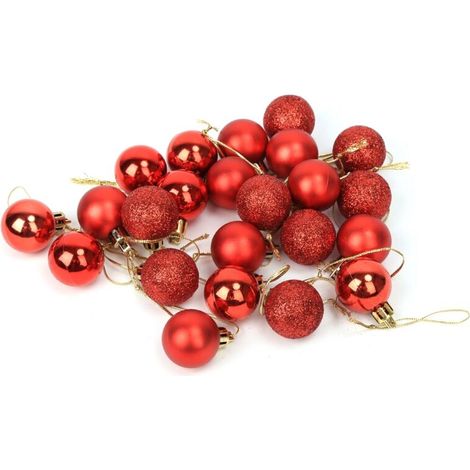Glitzernde Christbaumkugeln zum Aufhängen, 24 Stück, 6 Farben (Rot) (1/5)