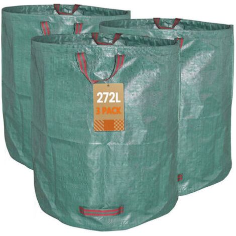 royaluxe-Lot de 3 sacs à déchets de jardin 160L – Charge 20KG – Poignées renforcées – Résistants et réutilisables – Sac en PP hydrofuge (1/5)